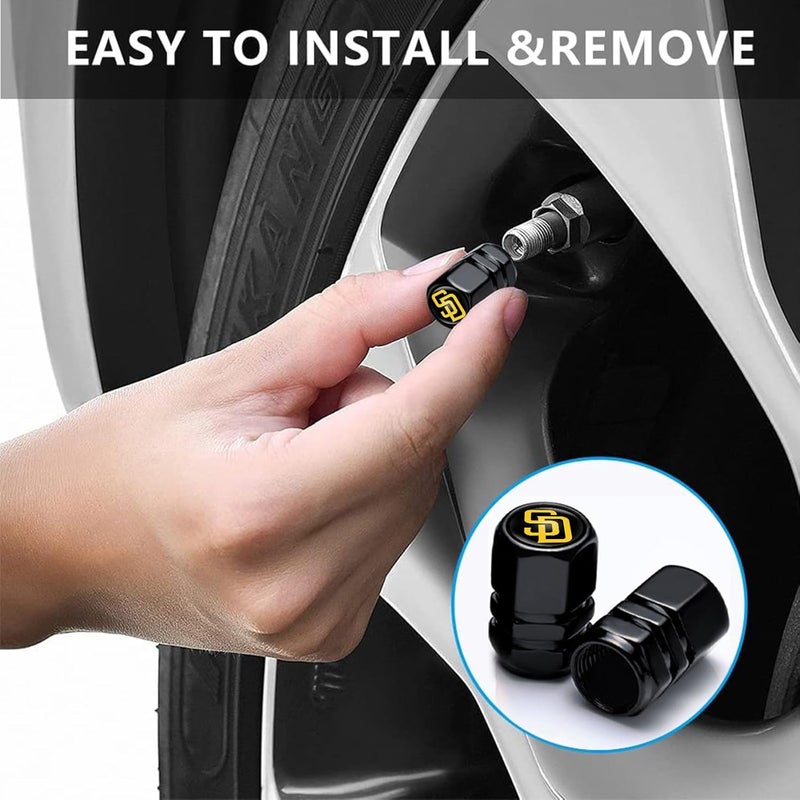 WiiFiive 4Pcs Padres Car Tire Valve Stem Caps, Aluminum Auto Tire Valve Caps for Padres Baseball Fans,Universal Stem Covers/Dust Caps for Cars - Image 3